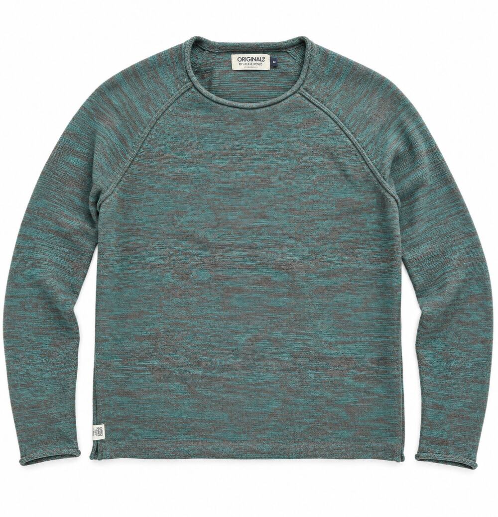 Jack & Jones Originals Rian Men's S Teal Gray Marled Knit Crewneck Sweater